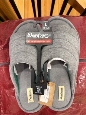 dearfoams Gray Men’s Slip-On Gel Memory Foam Slippers - various sz